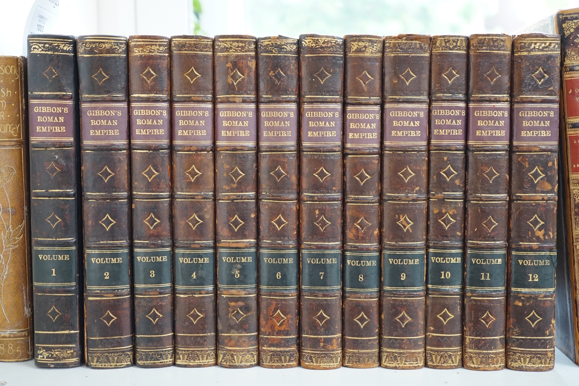 Gibbon, Edward - The History of the Decline and Fall of the Roman Empire, with three maps and portrait, full calf, 12 vols, ex-libris Frederick Charles Spencer and Aubrey Vere Spencer, 1802